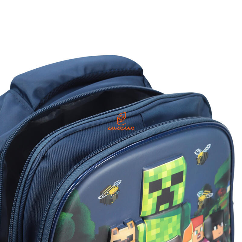 کوله پشتی 2 زیپ 3040-Navy blue مدل برجسته Minecraft وفس VEF (1).JPG