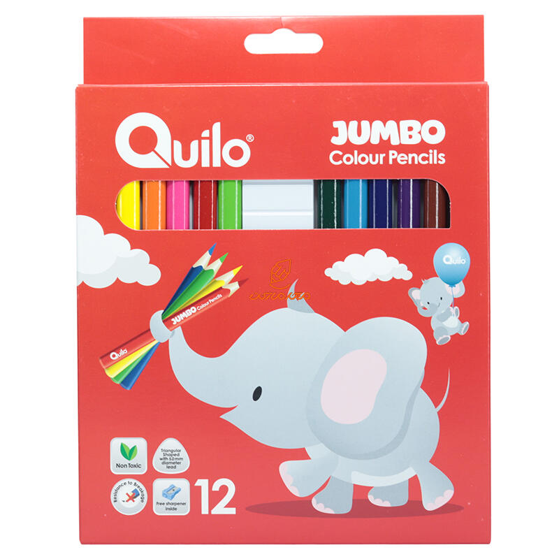 مداد رنگی 12 رنگ سه گوش مدل جامبو جعبه مقوایی کویلو QUILO