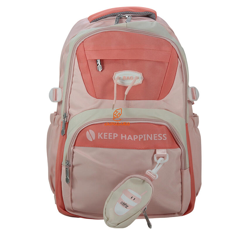 کوله پشتی تک زیپ کد 8919-PINK مدل KEEP HAPPINESS وفس VEFS