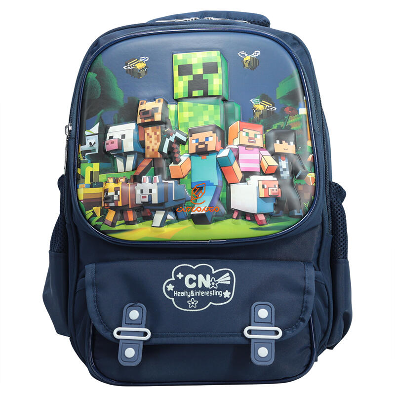 کوله پشتی 2 زیپ 3040-Navy blue مدل برجسته Minecraft وفس VEFS