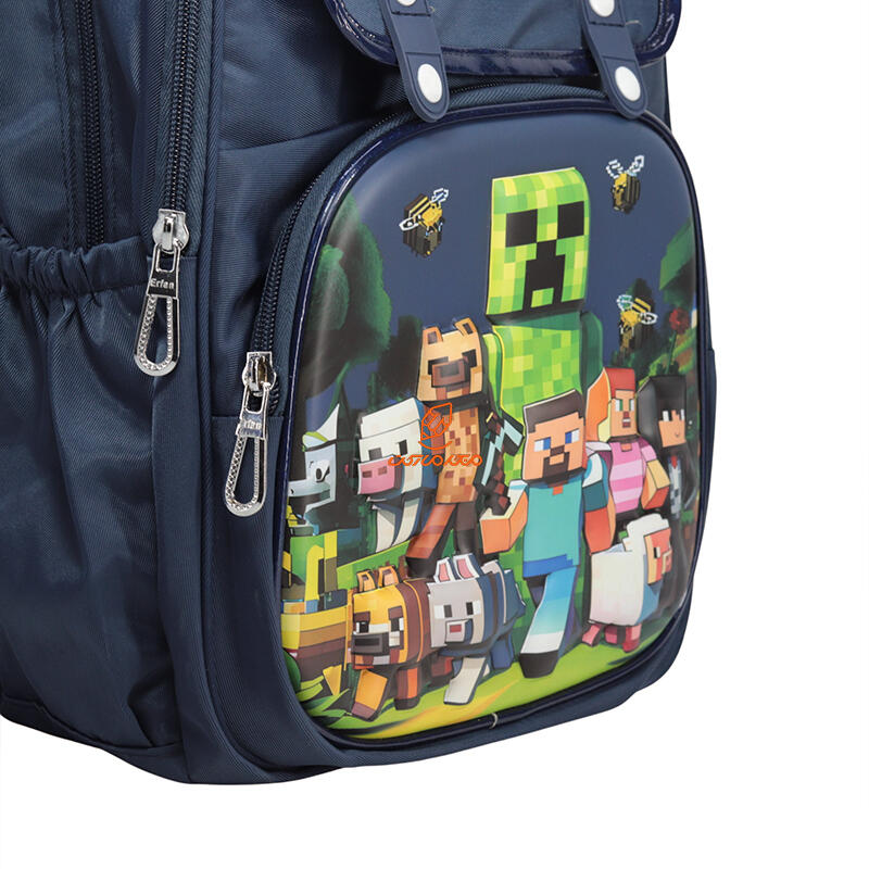 کوله پشتی 2 زیپ 3041-Navy blue مدل برجسته Minecraft وفس VEFS (5).jpg