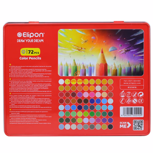 مداد رنگی 72 رنگ جعبه فلزی کد 8121610 الیپون ELIPON (1).JPG