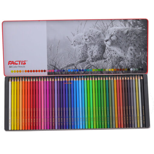 مداد رنگی 50 رنگ جعبه فلزی طرح بچه ببرها فکتیس Factis