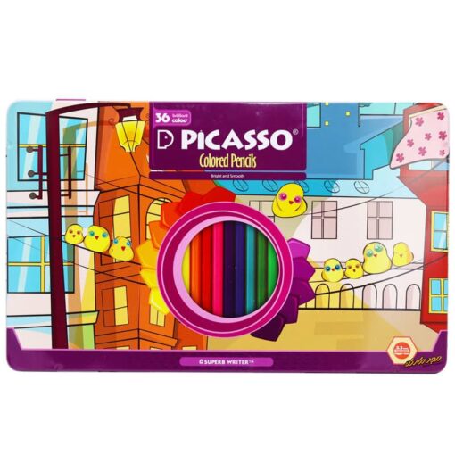 مداد رنگی 36 رنگ تخت فلزی طرح جوجه پیکاسو