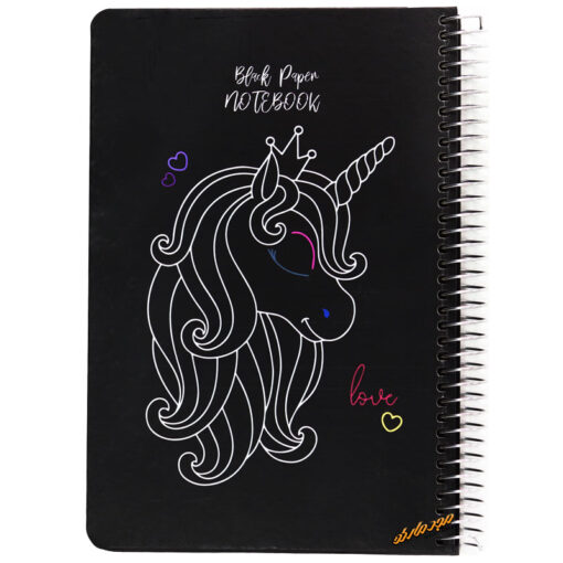 دفتر یادداشت برگ مشکی طرح اسب تک شاخ دوکا