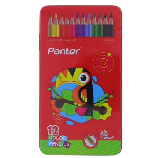 مداد رنگی 12 رنگ جعبه فلزی طرح طوطی پنتر Panter