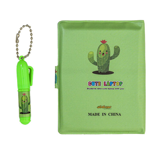 دفترچه یادداشت فانتزی همراه با خودکار سبز طرح کاکتوس