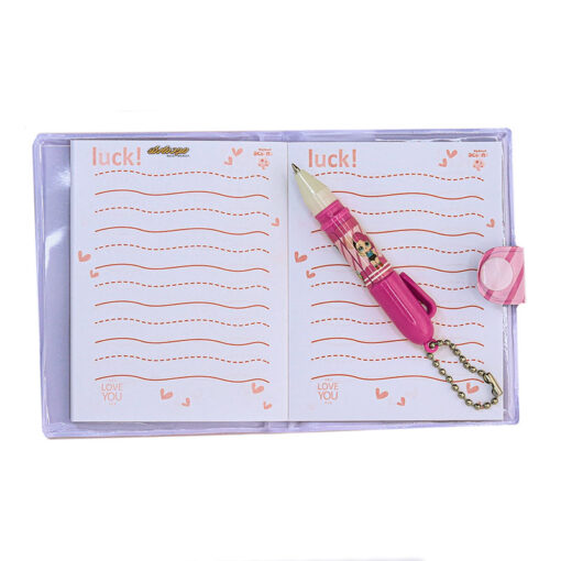 دفترچه یادداشت فانتزی همراه با خودکار صورتی طرح دختر پاپیون دار