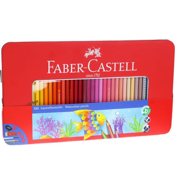 مداد رنگی آبرنگی 100 رنگ جعبه فلزی کلاسیک فابر کاستل FABERCASTELL