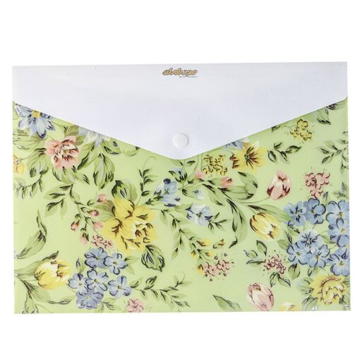 پوشه دکمه دار سفید و سبز طرح گل های رنگی 127T پاپکو