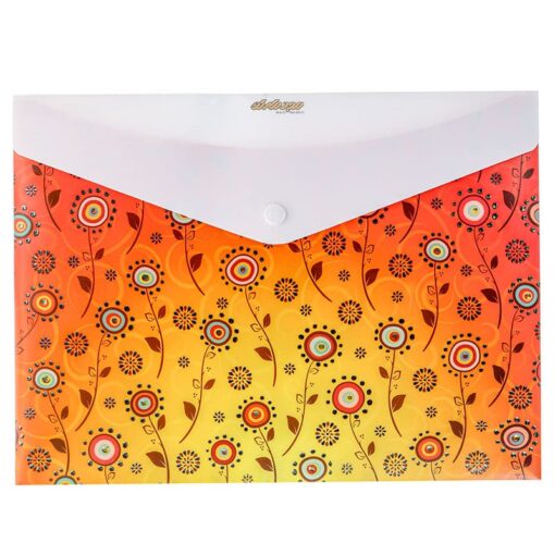 پوشه دکمه دار سفید و نارنجی طرح گل 127T پاپکو