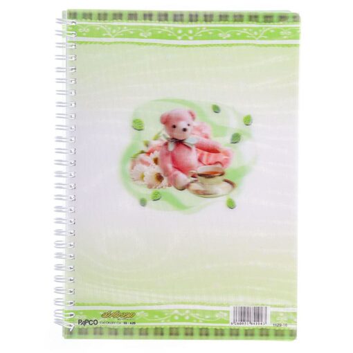 دفتر نقاشی 100 برگ سه بعدی سبز طرح خرس صورتی پاپکو 622