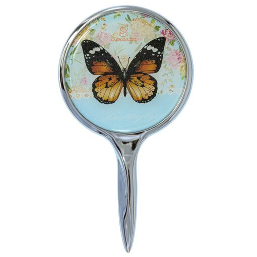 آینه دسته دار (آرایشی) فانتزی آبی طرح پروانه مشکی