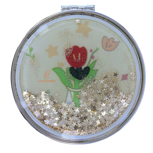 آینه گرد جیبی (آرایشی) فانتزی آکواریومی طرح گل رز