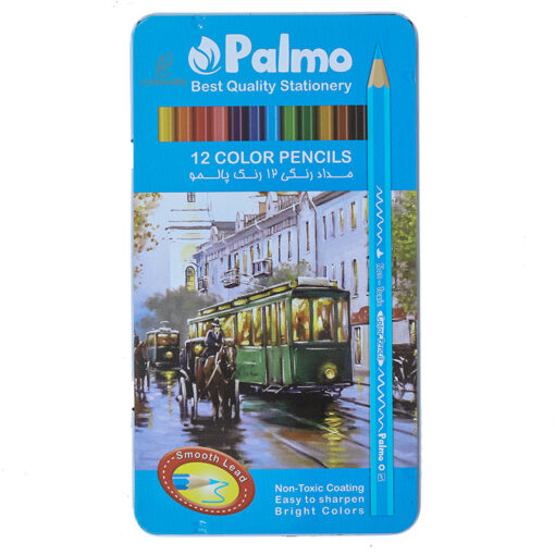 مداد رنگی 12 رنگ جعبه فلزی تخت طرح قطار شهری پالمو Palmo