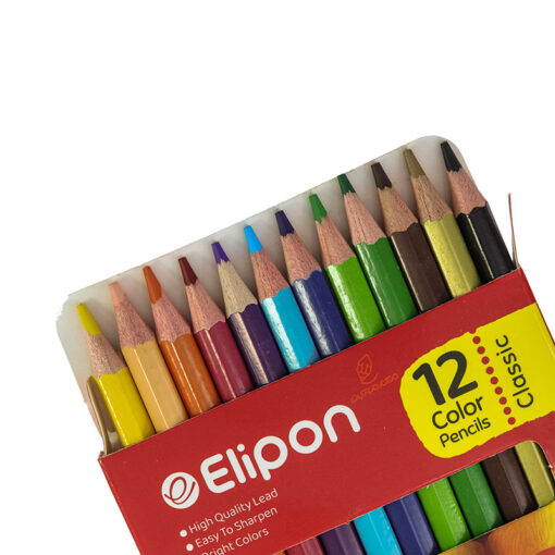 مداد رنگی 12 رنگ جعبه مقوایی تخت طرح بالن الیپون Elipon