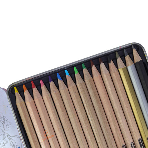 مداد رنگی 3+12 رنگ جعبه فلزی تخت طرح پسر موفرفری آریا Arya
