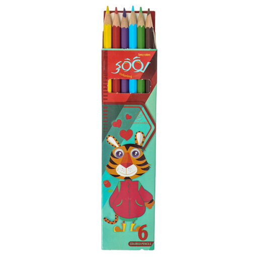 مداد رنگی 6 رنگ جعبه مقوایی طرح ببر لوکی Looky