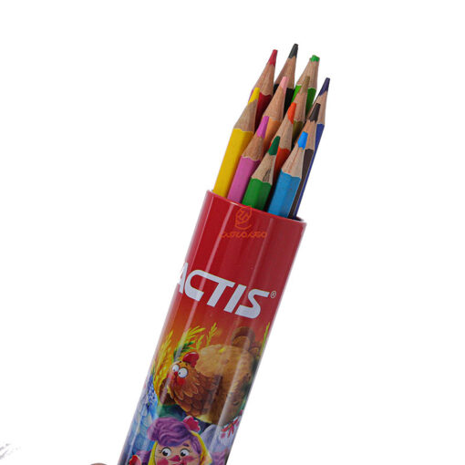 مداد رنگی 12 رنگ استوانه ای فلزی طرح دختر کوچولو و مرغ ها فکتیس Factis