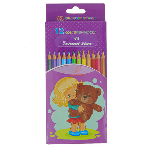 مداد رنگی 12 رنگ جعبه مقوایی طرح دخترک و عروسک خرس اسکول مکس School Max