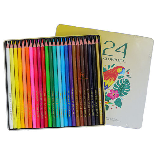 مداد رنگی 24 رنگ جعبه فلزی طرح طوطی ام کیو Mq