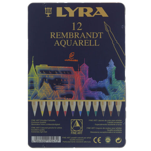 مداد رنگی آبرنگی 12 رنگ جعبه فلزی مدل Rembrandt Aquarell لیرا Lyra