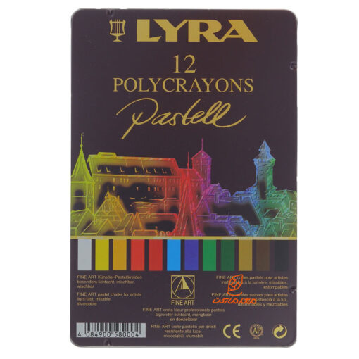 پاستل گچی 12 رنگ جعبه فلزی مدل Polycrayons لیرا Lyra